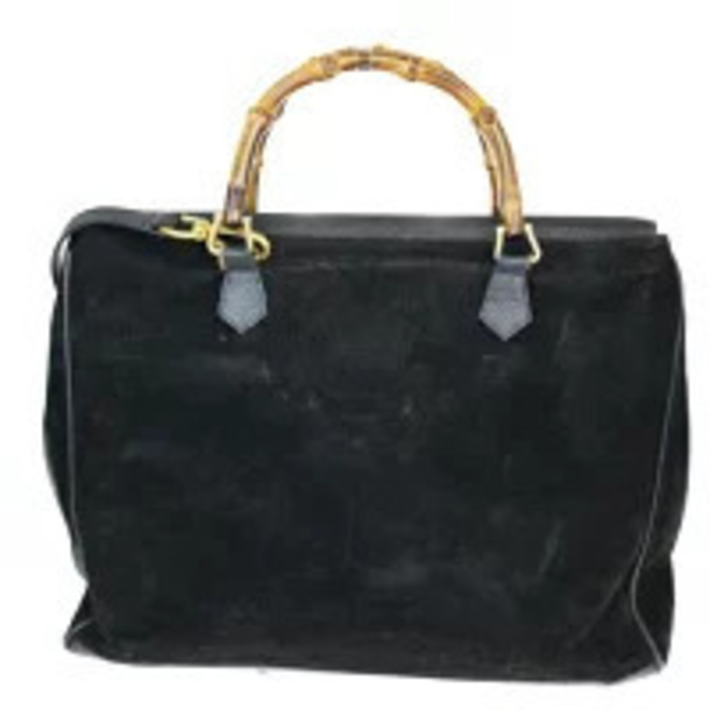 Gucci Bamboo Handbag Shoulder Bag Black Suede Leather - Picture 4 of 9
